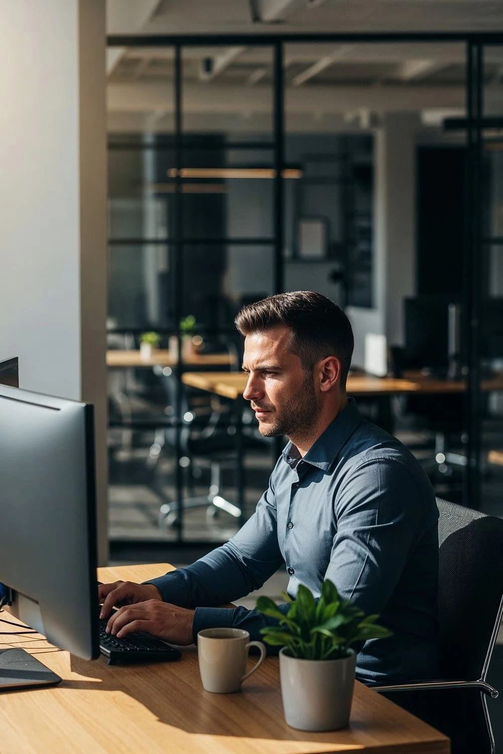 Un ragazzo mentre lavora alla sua scrivania