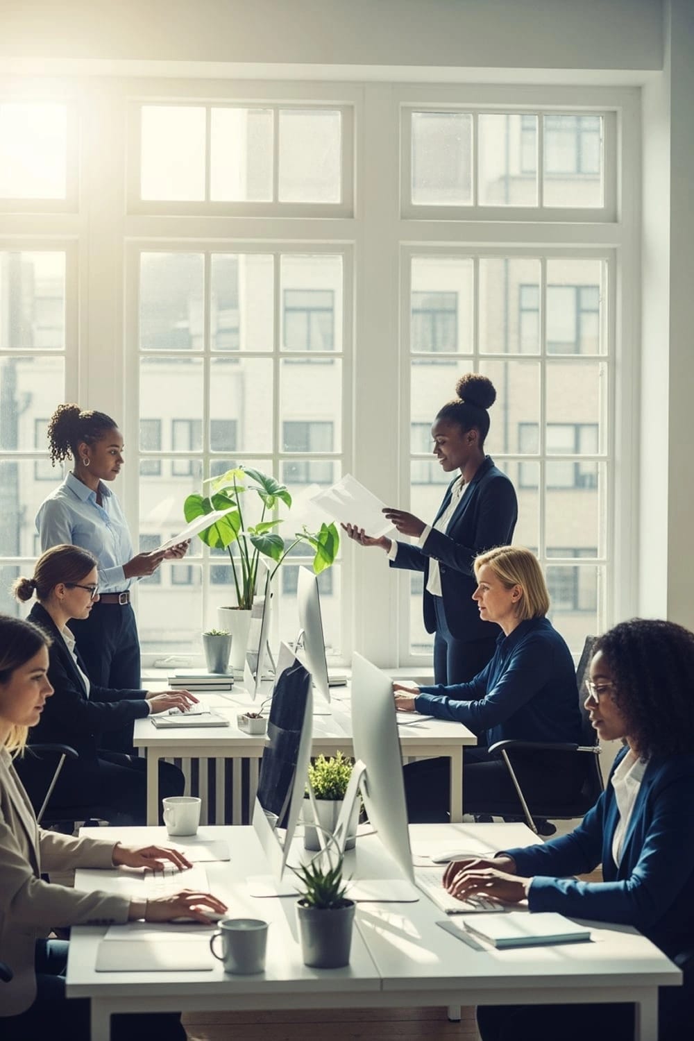 6 ragazze mentre lavorano in un ufficio open space.
